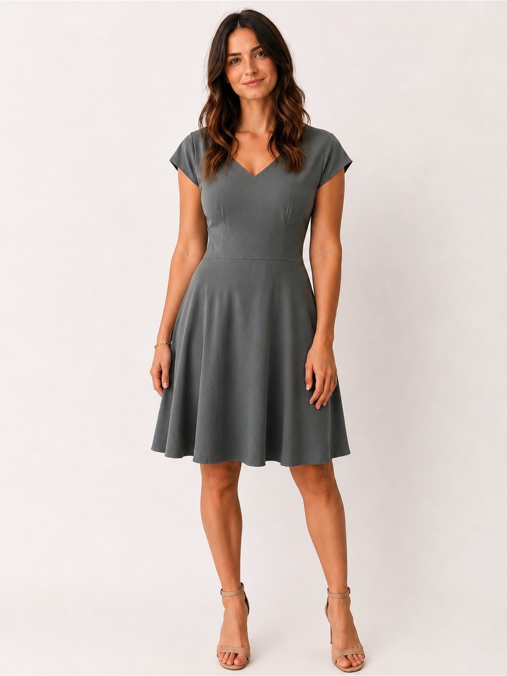 Dress Tells Blue Gray Fit & Flare Midi Dress 2XL Stretch Cotton Cap Sleeve